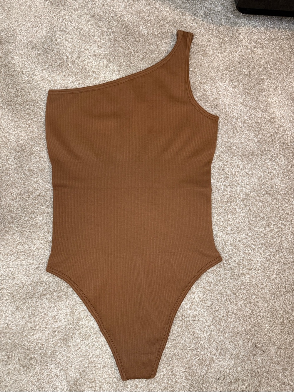 OQQ‎ Asymmetric Ribbed Bodysuit in Chocolate Brown